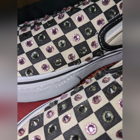Blinged out DiamondVans classic checked slip on stack form shoes size 5 Women's - Picture 12 of 15